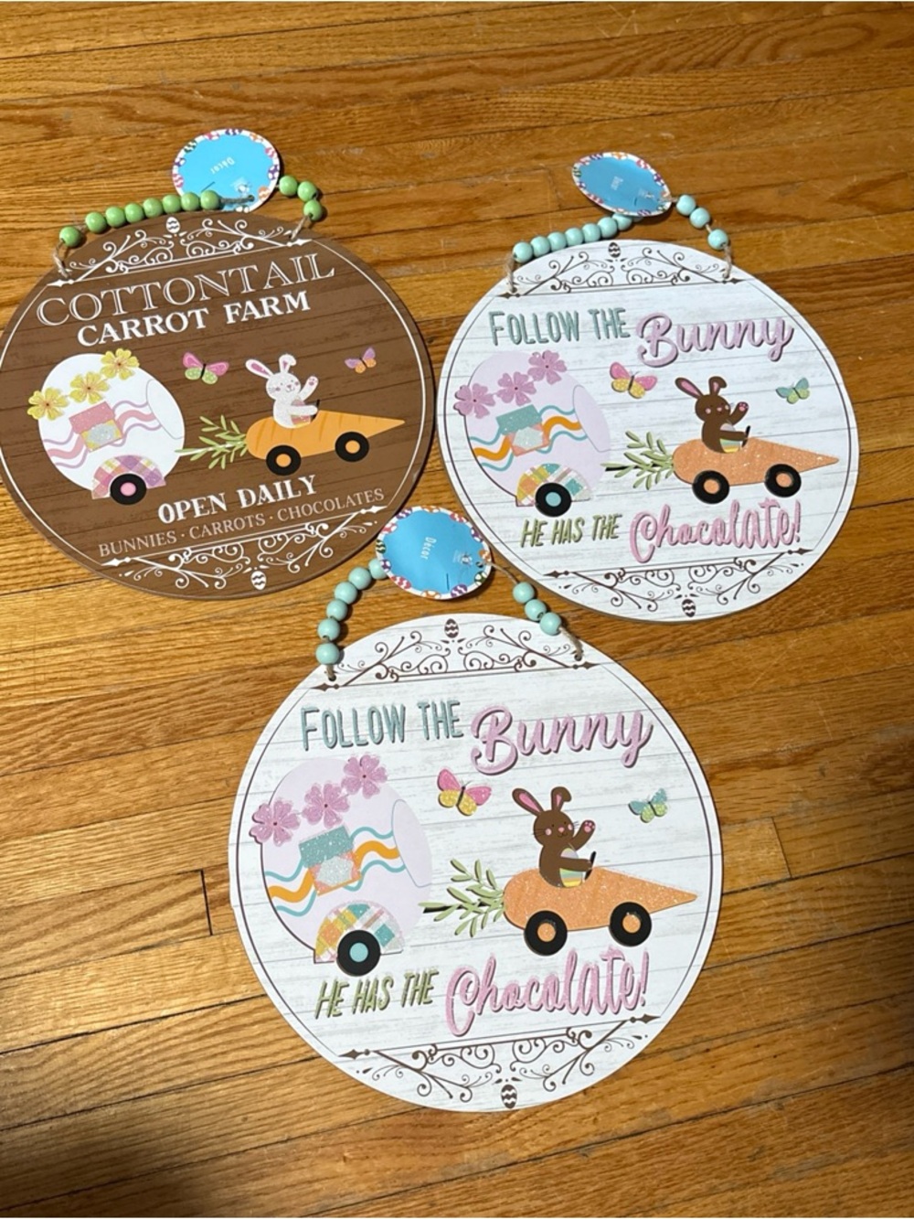 Easter Bunny Wall Hanging Trio - Pastel Pink, Mint & Brown